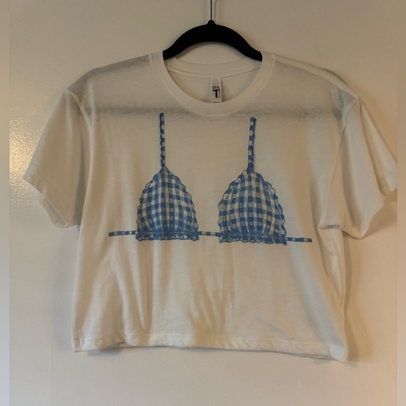 Emory Lane Atelier Tops - Artisanal Gingham Bikini Top Baby Tee